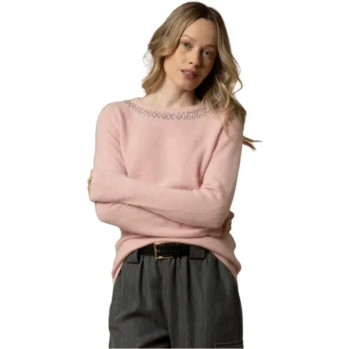 Round-neck Knitwear, female, , Size: XL Jewelled Round Neck Wool Sweater - Kocca - Modalova