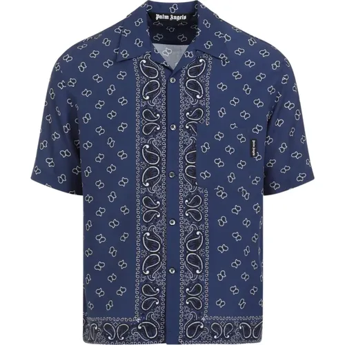 Blue Paisley Bowling Shirt , male, Sizes: M - Palm Angels - Modalova