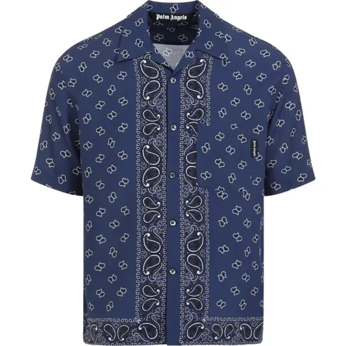 Blue Paisley Bowling Shirt , male, Sizes: M, L - Palm Angels - Modalova