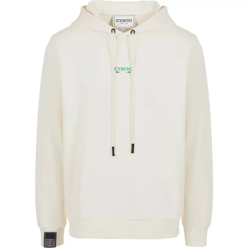 Hoodies, male, , Size: M Vanilla sweatshirt with embroidered logo and print on the back - Iceberg - Modalova