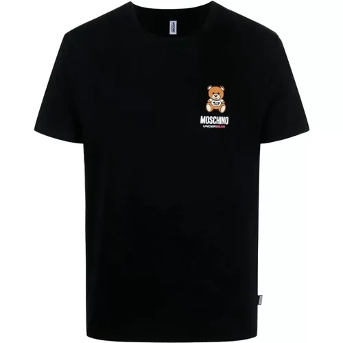 Schwarzes Stretch-Baumwoll-Logo-T-Shirt - Moschino - Modalova