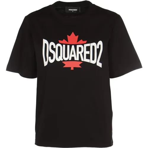 Schwarze Leaf Tee T-Shirts und Polos , Damen, Größe: XS - Dsquared2 - Modalova