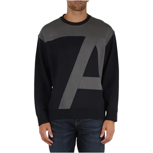 Baumwolle Logo Sweatshirt Langarm Kontrast , Herren, Größe: M - Armani Exchange - Modalova