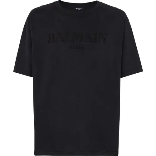 Besticktes Logo Crew Neck T-shirts , Herren, Größe: L - Balmain - Modalova