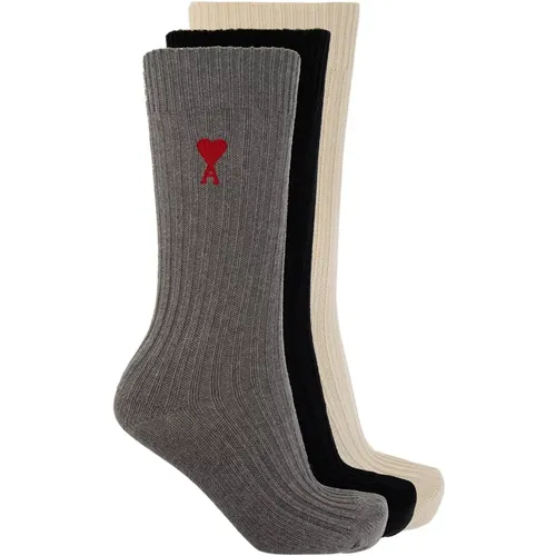 Socks, male, , Size: L Branded Socks 3-Pack - Ami Paris - Modalova