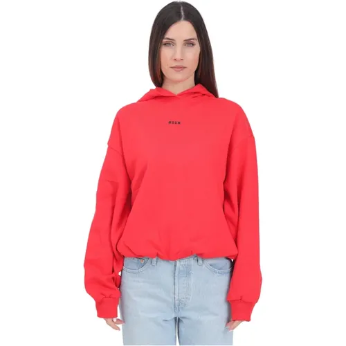 Roter Kapuzenpullover mit Logo-Print , Damen, Größe: M - MSGM - Modalova