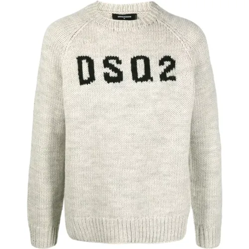 Round-neck Knitwear, male, , Size: XL Dsq2 Logo Intarsia Sweater - Dsquared2 - Modalova