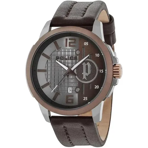 Watches, male, , Size: ONE SIZE Men's Stainless Steel Leather Quartz Gray Watch - Police - Modalova