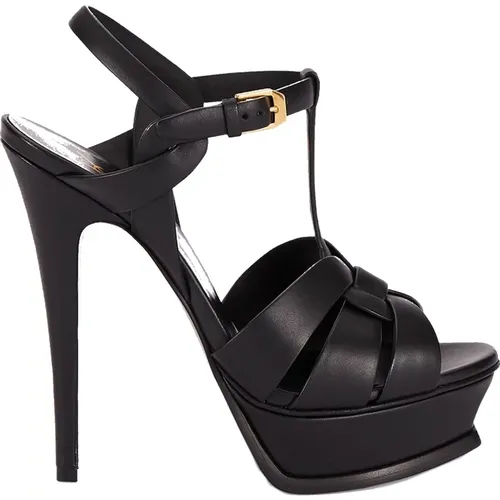Elegant Leather Heel Sandals , female, Sizes: 6 1/2 UK - Saint Laurent - Modalova
