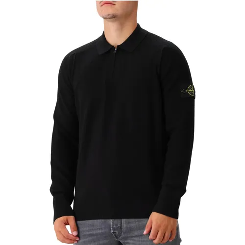 Schwarzer Woll-Polo-Strick mit Reißverschluss , Herren, Größe: 3XL - Stone Island - Modalova