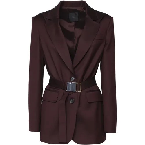 Blazers, female, , Size: XS Bordeaux Flannel Jacket with Technical Belt - pinko - Modalova