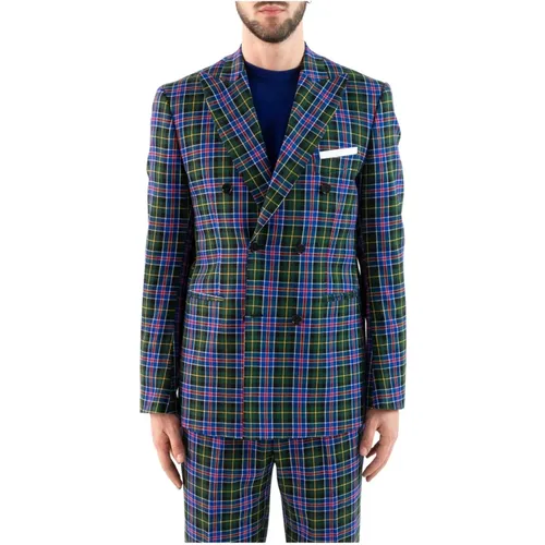 Blazers, male, , Size: 2XL Check Print Double-Breasted Jacket - Corsinelabedoli - Modalova