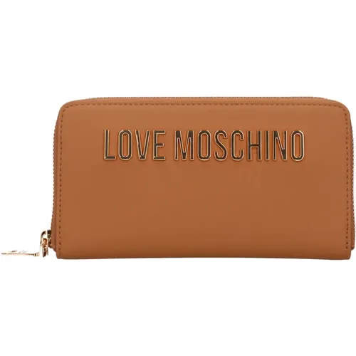 Wallets & Cardholders, female, , Size: ONE SIZE Women Faux Leather Wallet with Zip Closure and Metal Logo - Love Moschino - Modalova