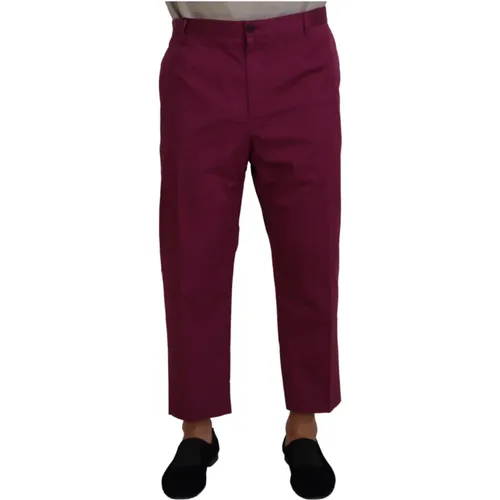 Straight Trousers, male, , Size: 5XL Magenta Cotton DG Logo Pocket Trousers - Dolce & Gabbana - Modalova