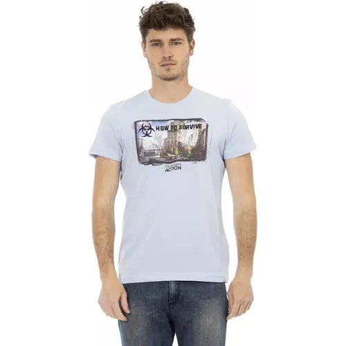 Action Hellblaues Baumwoll-T-Shirt , Herren, Größe: XL - Trussardi - Modalova