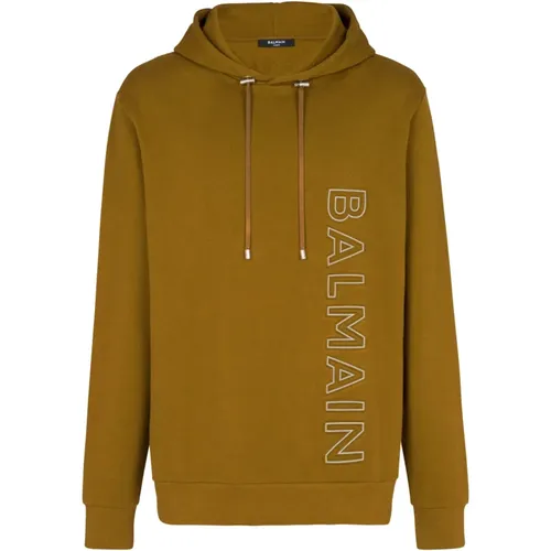 Kapuzensweatshirt aus Ã–ko-Baumwolle mit reflektierendem -Logo , Herren, Größe: M - Balmain - Modalova