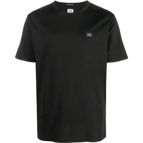 Schwarzes Girocollo T-Shirt aus Filo di Scozia - C.P. Company - Modalova