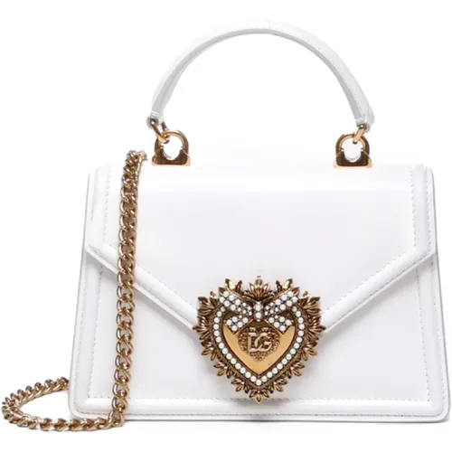 Weiße Kalbsleder-Schultertasche mit Juwelherz - Dolce & Gabbana - Modalova