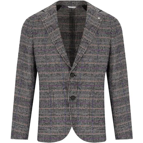 Blazers, male, , Size: L Prince of Wales Wool Blend Jacket - Manuel Ritz - Modalova