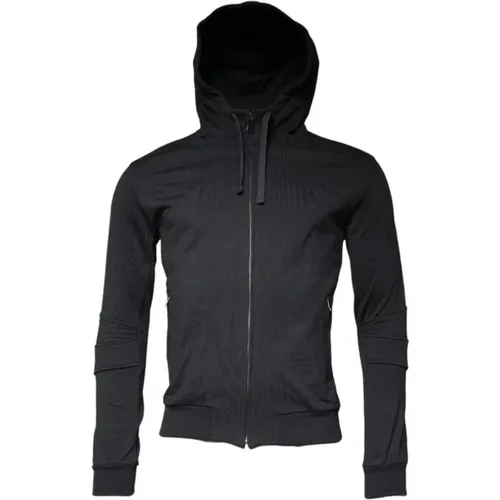 Zip-throughs, male, , Size: XS Cotton Zip Hooded Sweater - Dolce & Gabbana - Modalova