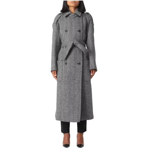 Herringbone Belted Coat , female, Sizes: XS - RED Valentino - Modalova