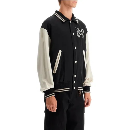 Satin Varsity Jacket with Gothic Logo , male, Sizes: M - Palm Angels - Modalova