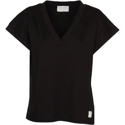 Schwarzes Oversize V-Ausschnitt T-Shirt , Damen, Größe: L - Daniele Fiesoli - Modalova