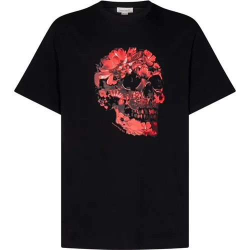 T-Shirts, male, , Size: XL Flower Skull Print T-Shirt - alexander mcqueen - Modalova