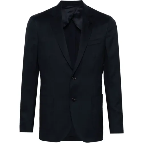 Blazers, male, , Size: 2XL Navy Single-Breasted Twill Blazer - Lardini - Modalova