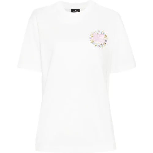 Blumiger Pegasus Besticktes Weißes T-Shirt , Damen, Größe: M - ETRO - Modalova
