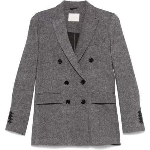 Double-Breasted Grey Jackets with Peak Lapels , female, Sizes: XL, XS, L, 2XS, M - Circolo 1901 - Modalova