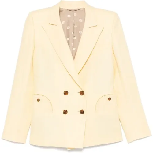 Blazers, female, , Size: M Butter Yellow Double-Breasted Jacket - Blazé Milano - Modalova