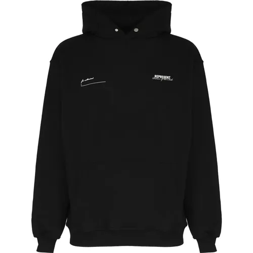 Schwarzer Kapuzenpullover aus Baumwolle Kängurutaschen , Herren, Größe: L - REPRESENT - Modalova