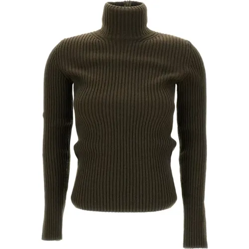Turtlenecks, female, , Size: XS Dark Ribbed Turtleneck Sweater - Max Mara - Modalova