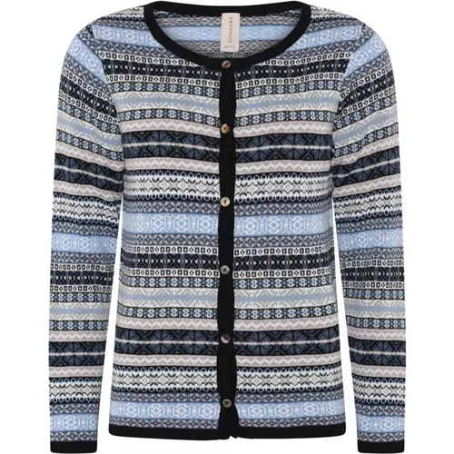 Jacquard Buttoned Cardigan Black/Blue , female, Sizes: 2XL - Skovhuus - Modalova