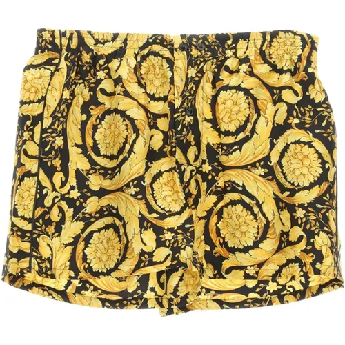 Beachwear, male, , Size: S Silk Twill Baroque Pajama Shorts - Versace - Modalova