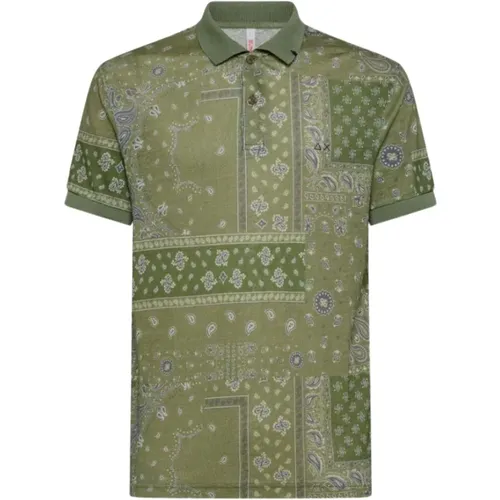Botanisches Print Leinen Polo Shirt für Herren , Herren, Größe: XL - Sun68 - Modalova