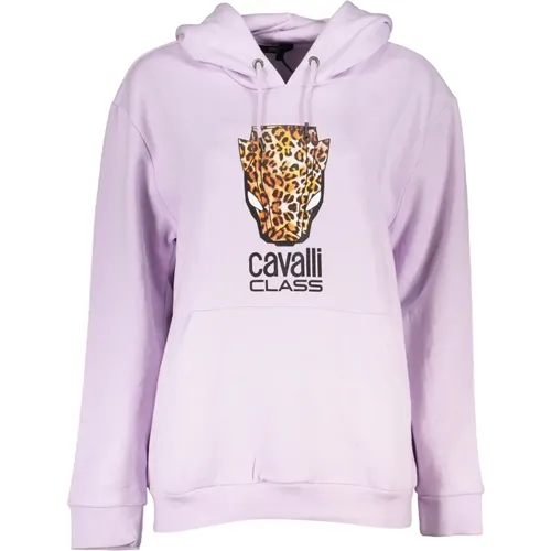 Lila Hoodie mit Logo-Print , Damen, Größe: 2XL - Cavalli Class - Modalova