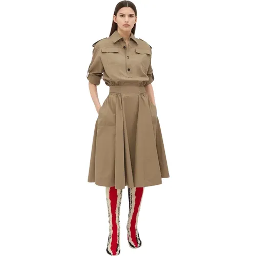A-line Midi Dress Cotton Twill , female, Sizes: S, XS, 2XS - Bottega Veneta - Modalova