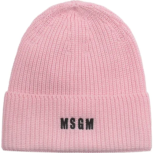 Rosa Wollmischung Beanie Mütze - MSGM - Modalova