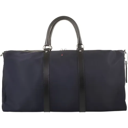 Weekend Bags, male, , Size: ONE SIZE Navy Duffle Bag with Leather - Kiton - Modalova