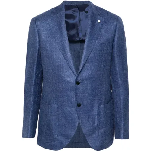 Blazers, male, , Size: 2XL Mélange Wool Jacket Brooch Detail - Luigi Bianchi Mantova - Modalova