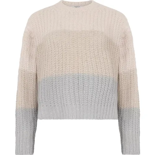 Round-neck Knitwear, female, , Size: M Cropped Striped Sweater - PESERICO - Modalova