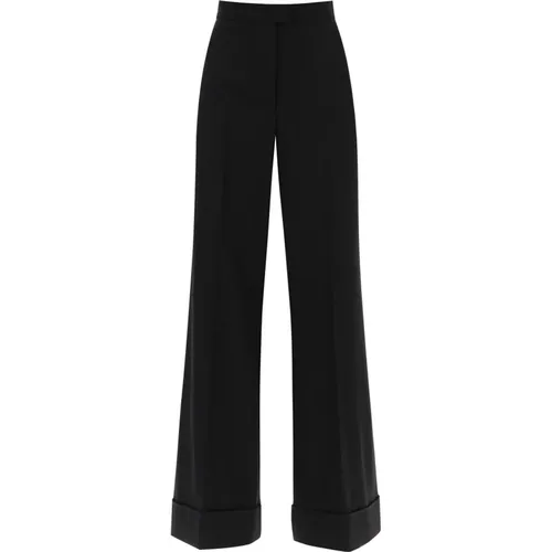 Cuffed palazzo trousers in wool gabardine , female, Sizes: S, XS - Moschino - Modalova