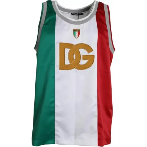 Sleeveless Tops, male, , Size: XS Italian Flag Sleeveless T-Shirt White/Green - Dolce & Gabbana - Modalova