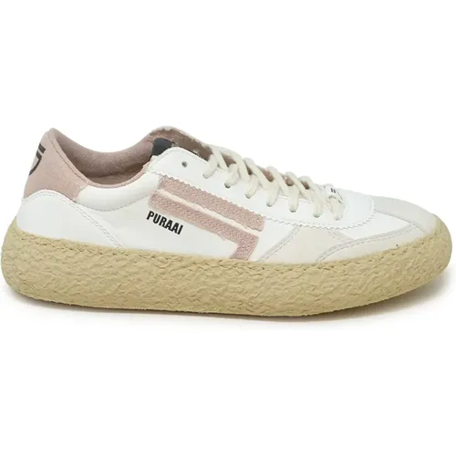 Klassische weiße und pinke vegane Ledersneakers , Damen, Größe: 37 EU - Puraai - Modalova