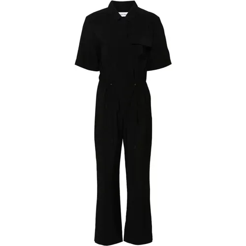 Schwarzer Texturierter Jumpsuit mit Taschen , Damen, Größe: L - Calvin Klein - Modalova