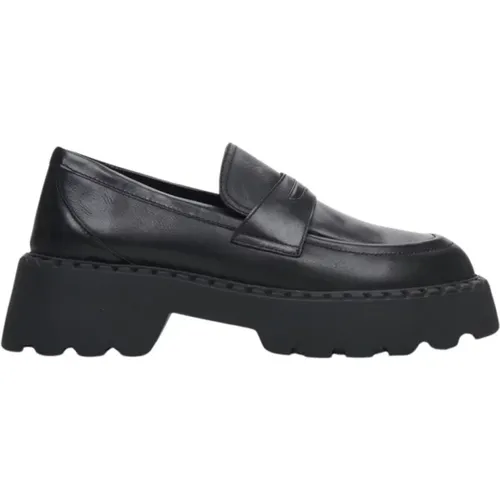 Damen Schwarze Leder Chunky Platform Loafers Er00111841 - Estro - Modalova