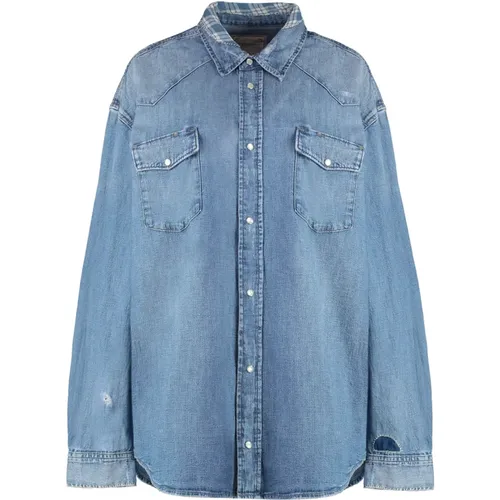 Denim Oversize Hemd mit Taschen , Damen, Größe: L - Ralph Lauren - Modalova