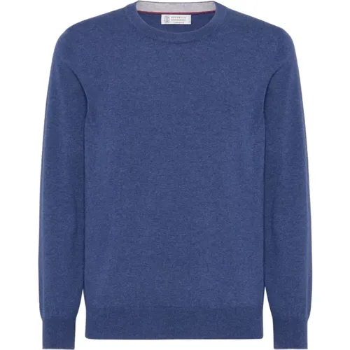 Blauer Kaschmir Rundhalsausschnitt Pullover - BRUNELLO CUCINELLI - Modalova